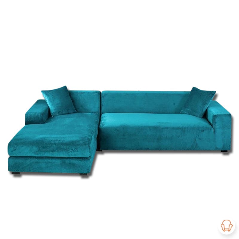 Narzuta na narożnik na sofę - aksamit - kaczy błękit