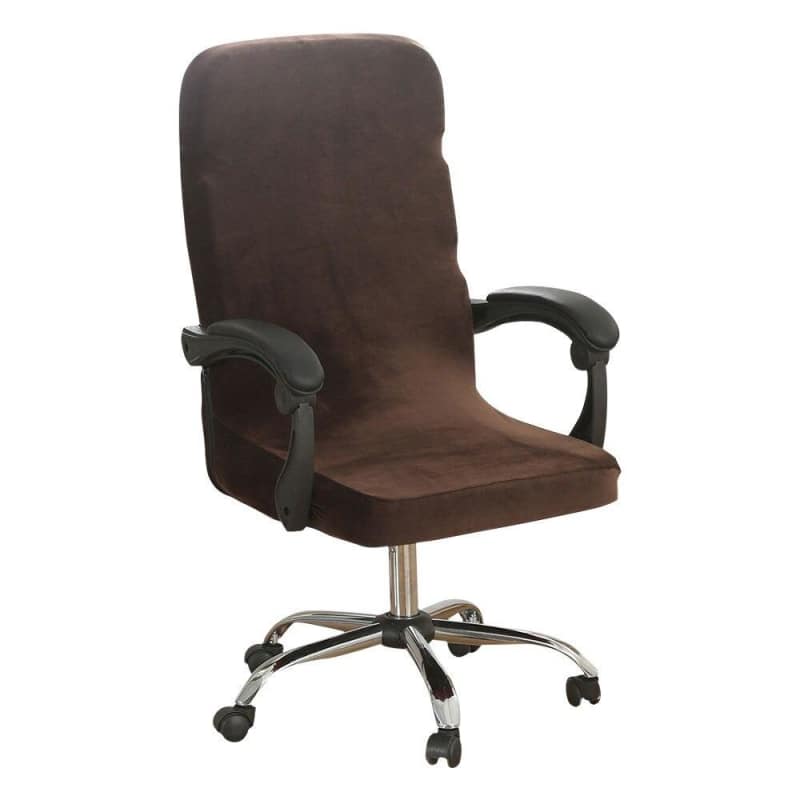 Aksamitny pokrowiec na krzesło biurowe - brązowy 